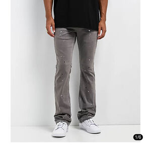 Ninth Hall Stacked Flare Grey Denim Jeans Mens Size 32x34